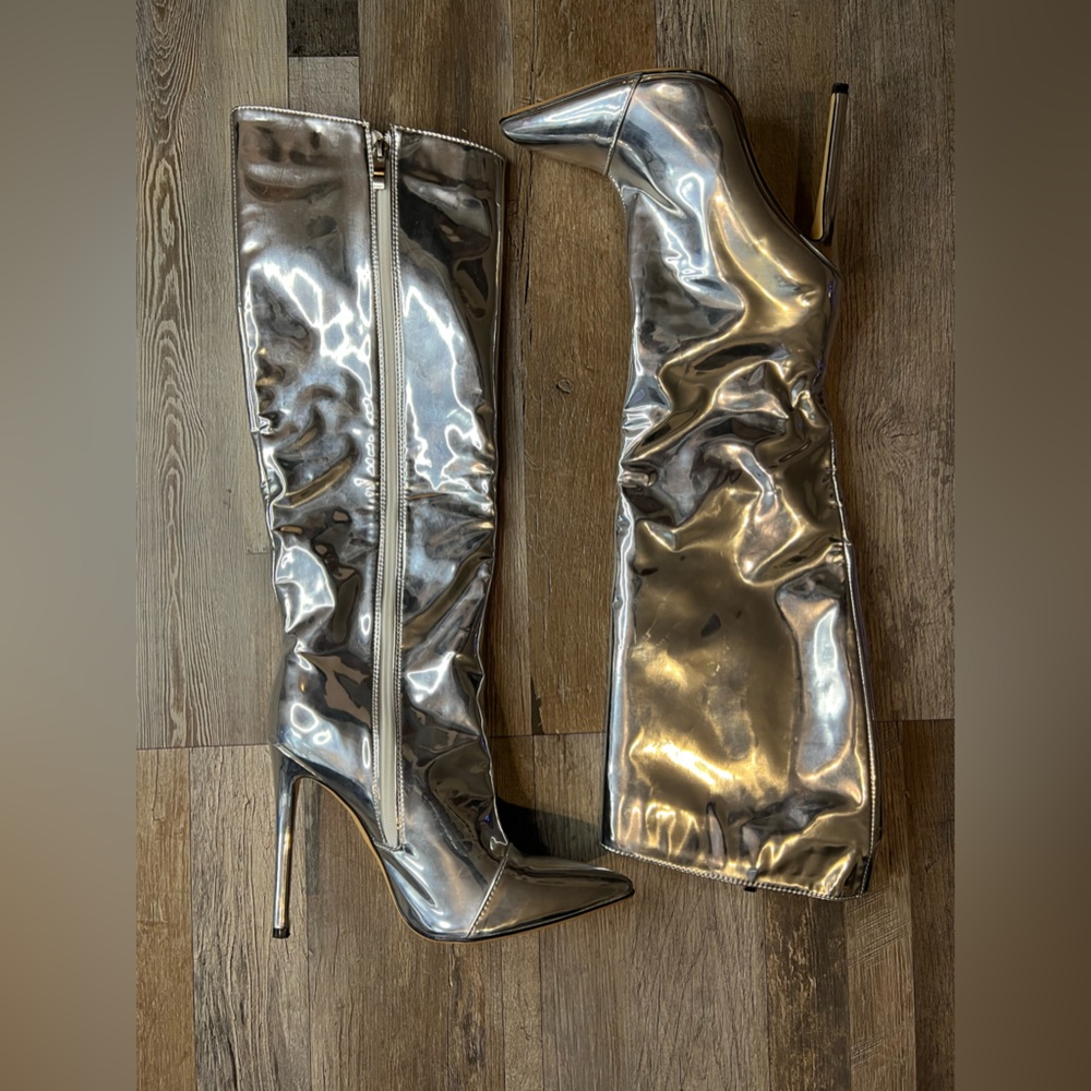 Silver knee high boots inspired by Alexandre Vauthier boots Size 8 worn once
